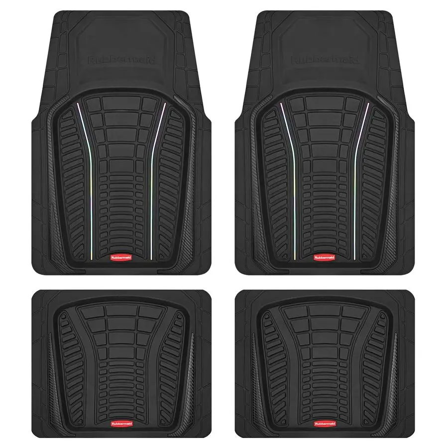 

Car Floor Mats Full Set Premium AllWeather Car Mat with Brushed Aluminum Inserts, Universal TrimtoFit Design, AntiSlip Backing f