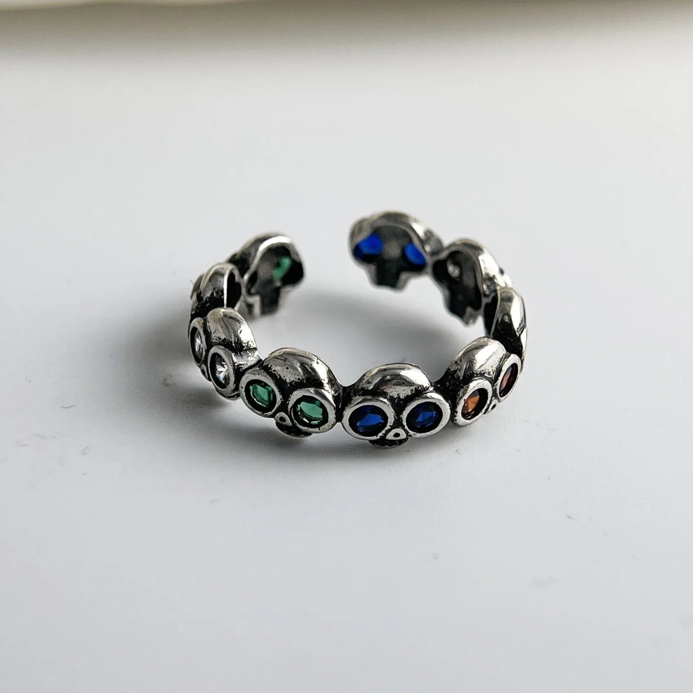 925 Sterling Silver Rings For Women Vintage Handmade Adjustable Retro Skull Ring Fashion Female Bijoux Gift