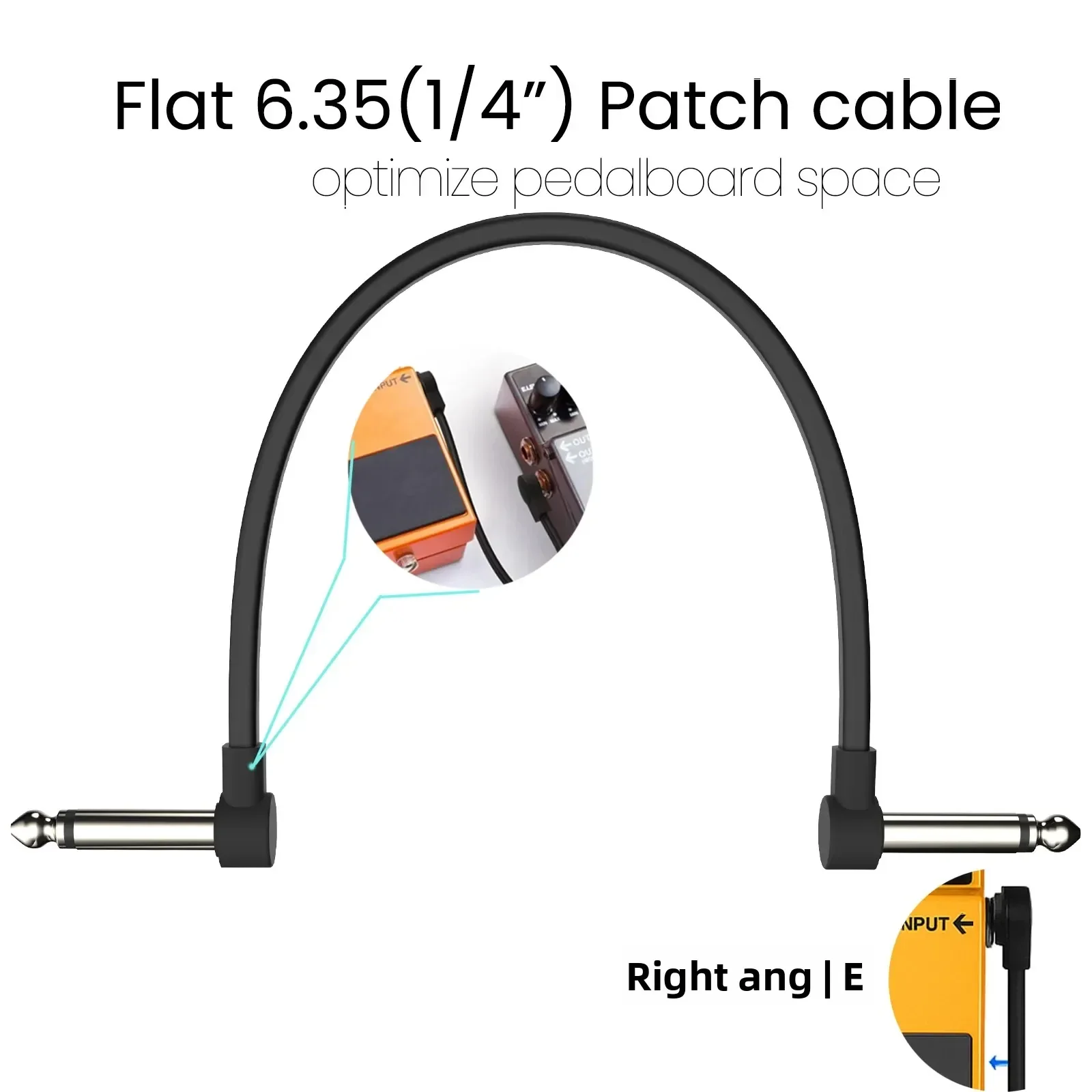 6.35mm 1/4 Inch Flat Patch Cable Right Angle Guitar Pedal Cable Slim L Shape Effects Pedalboard Jumper Cord, Low Noise Instru