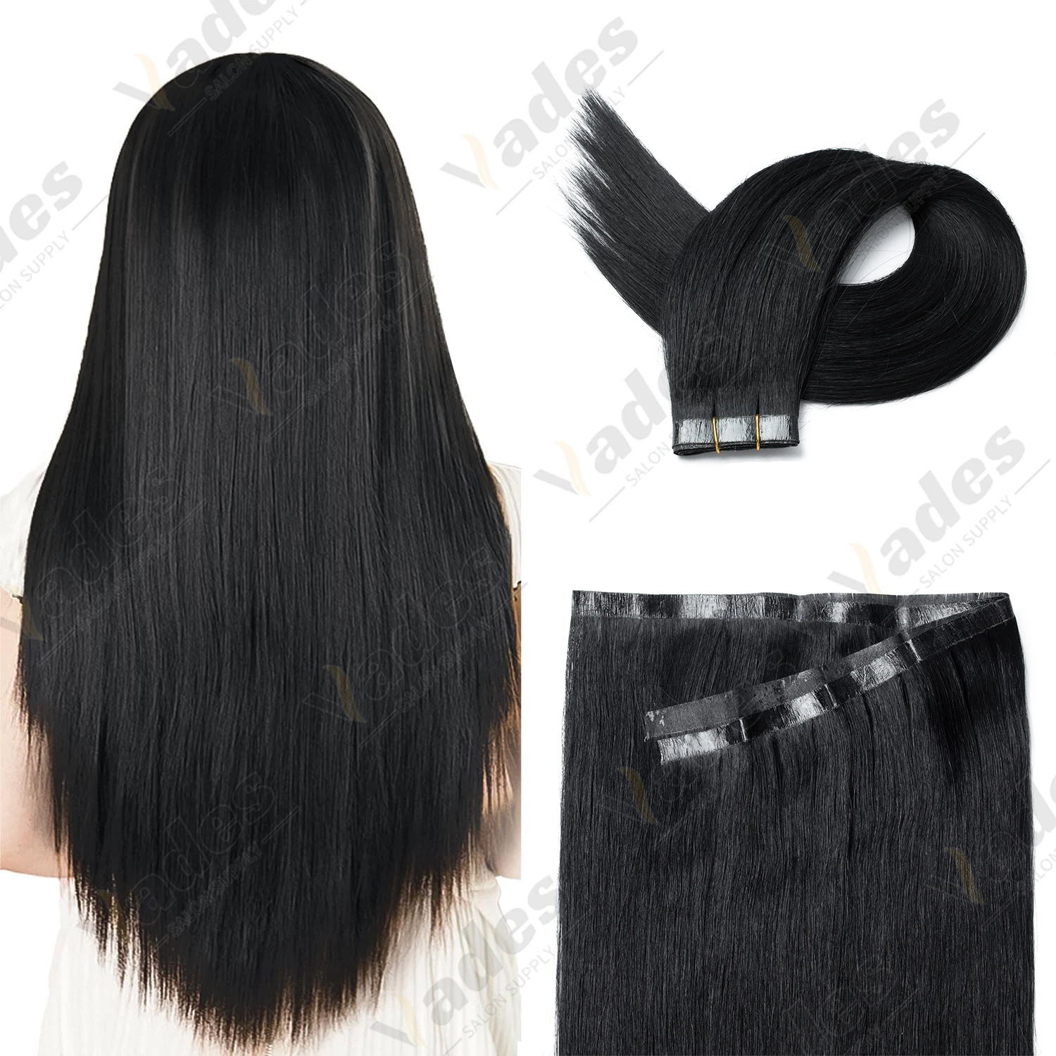 غير مرئية شريط طويل بولي PU ضوء البيج لحمة حزم الشعر البشري لا الغراء شعر طبيعي حقيقي لحمة سلس للنساء 12 "16" 20 "بوصة #1