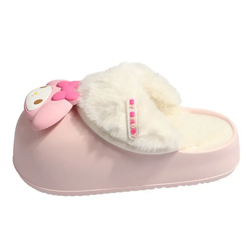 Cartoon Cinnamoroll My Melody Kuromi Winter Thick-Soled Waterproof Furry Slippers Kawaii Detachable Warm Couple Home Shoes