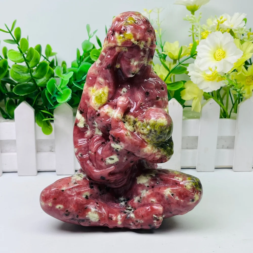 Natural Quartz Plum Blossom Tourmaline Mother Earth Carving Healing Mineral Polished Home Decor Ornament Figurine Gift 1pc