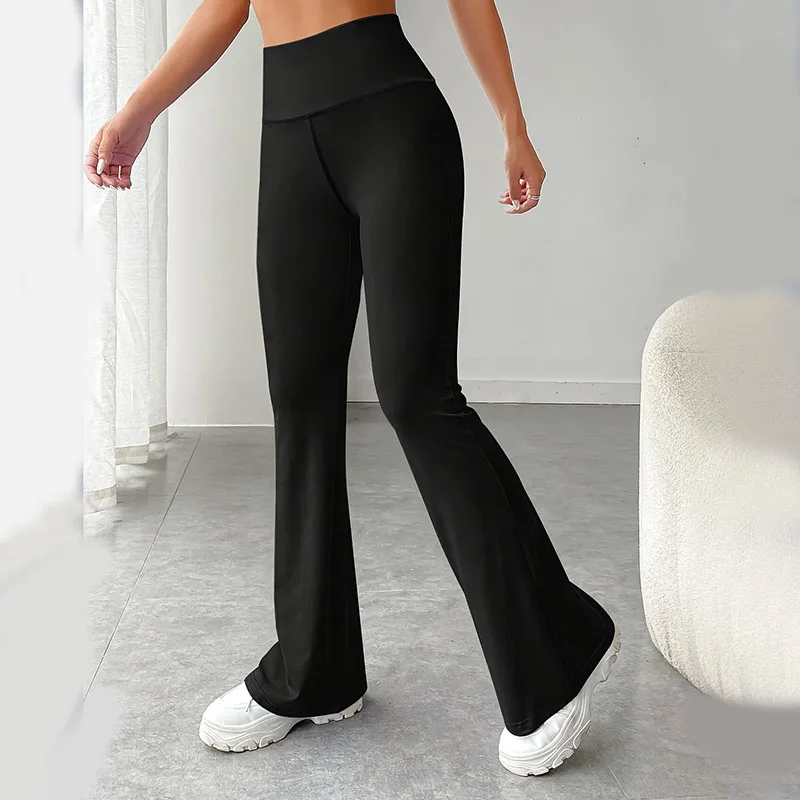 

Women's Spring and Summer High Waisted Tight Fitting Flared Pants Slim Leg Long Black Pants, Thin Wide Leg Pants for Slim Women
