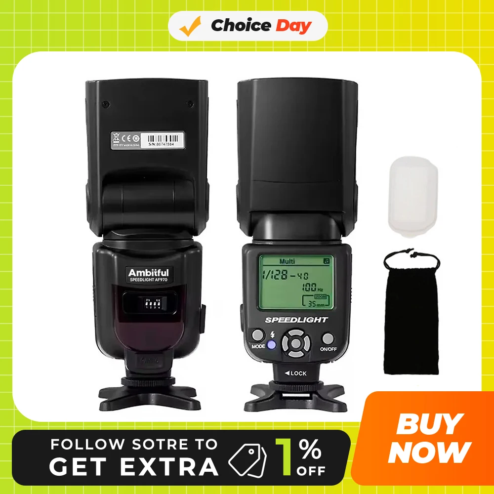 Ambitful AF970 ضوء فلاش Speedlight Speedlite العالمي لكاميرا Fujifilm Olympus Nikon Canon 650D 550D 450D 60D 7D 5D