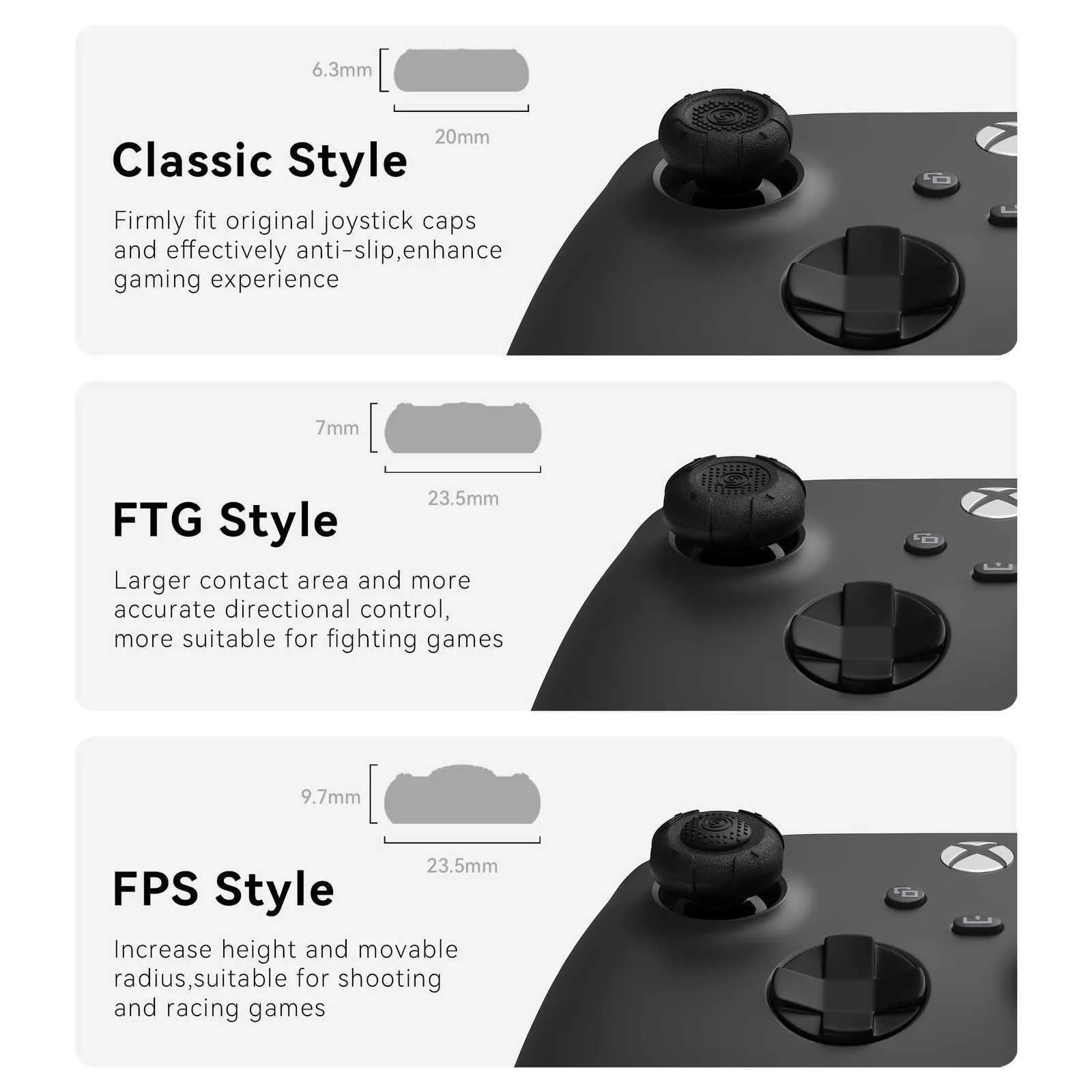 GeekShare-Tapas de agarre de pulgar para Xbox One/Xbox Series X, 6 piezas, tapas de Joystick, 3 pares de silicona