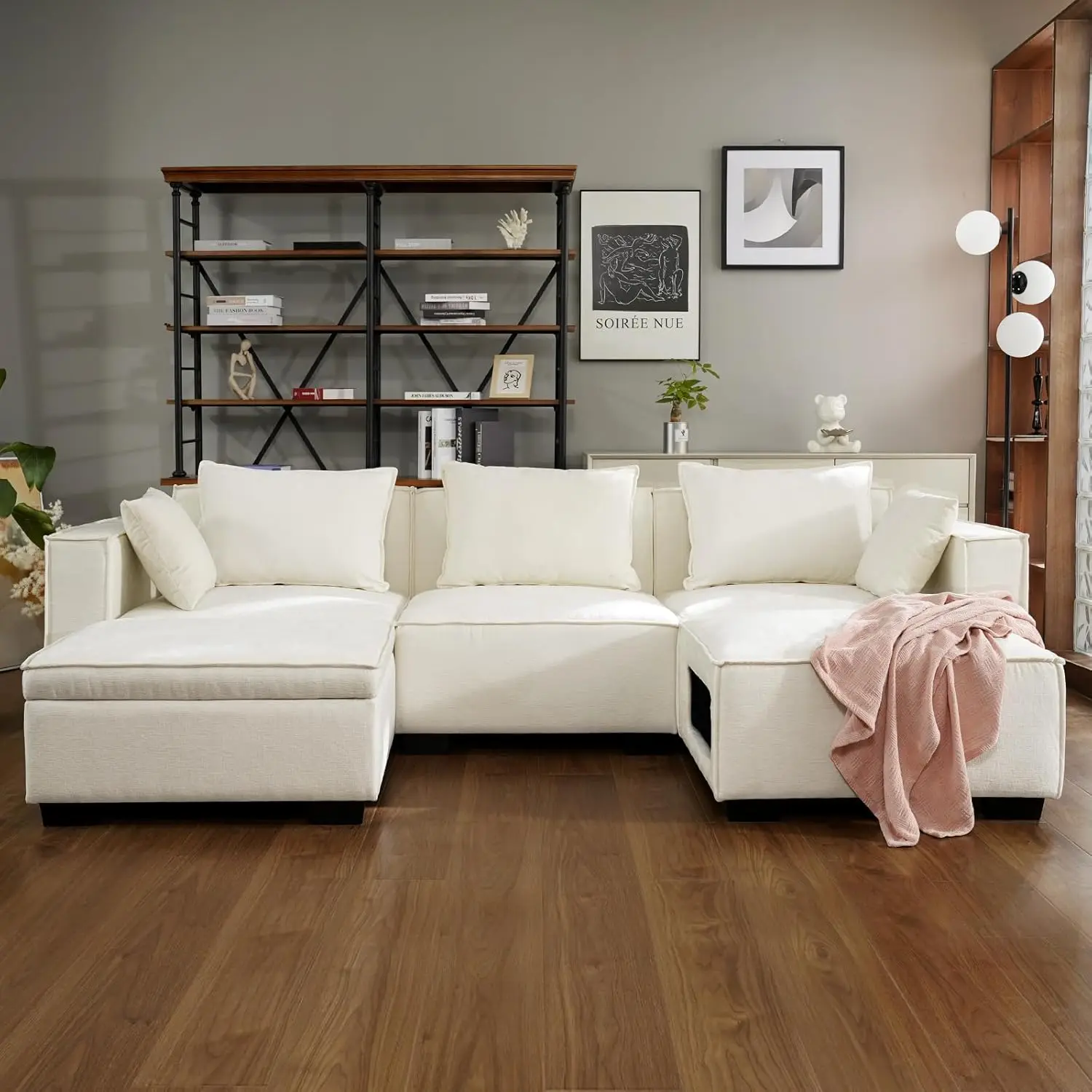 

Modular Sectional Sofa Set, Couch with Storage & Cathole Ottoman, Seat Sofas Couches with Reversible Chaise for Living Room