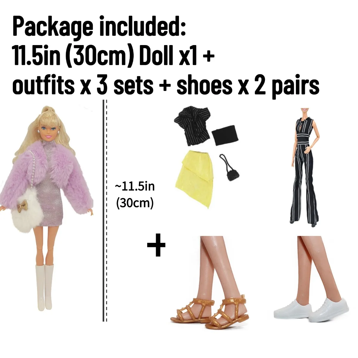 BJD Doll 12 inch 30cm with Outfits x3 sets and Shoes x 2 pairs - Movable Figure Model DIY Best Girl Gift Child Toys