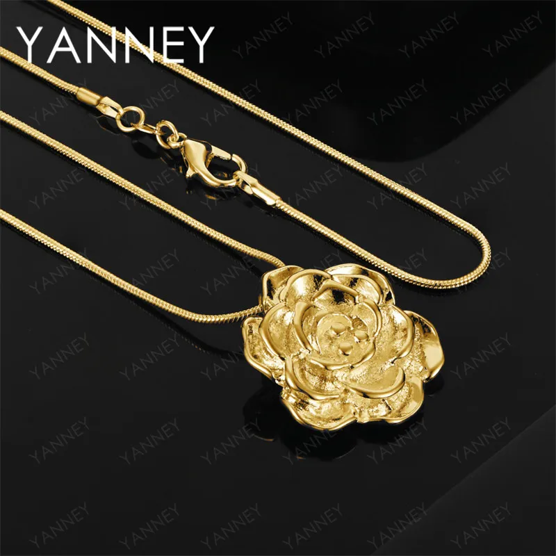 

925 Sterling Silver 18K Gold 16-30 Inch Exquisite Rose Pendant Necklace for Women's Wedding Party Jewelry Accessories
