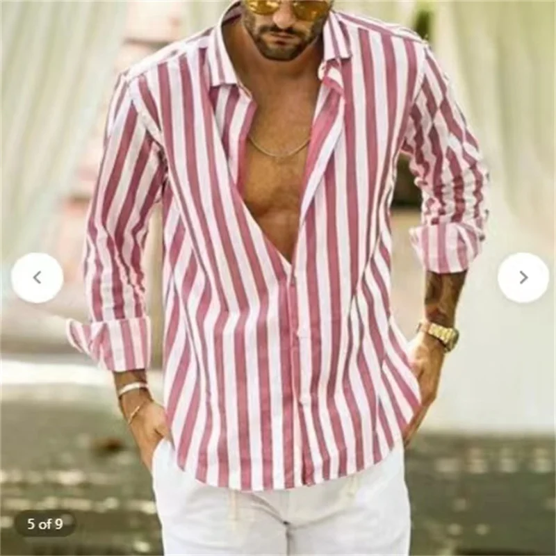 Men\'s Suits Office Shirt Tops Striped Lines Casual Outdoor Streetwear Spring Summer Premium Soft Material Plus Size 2023