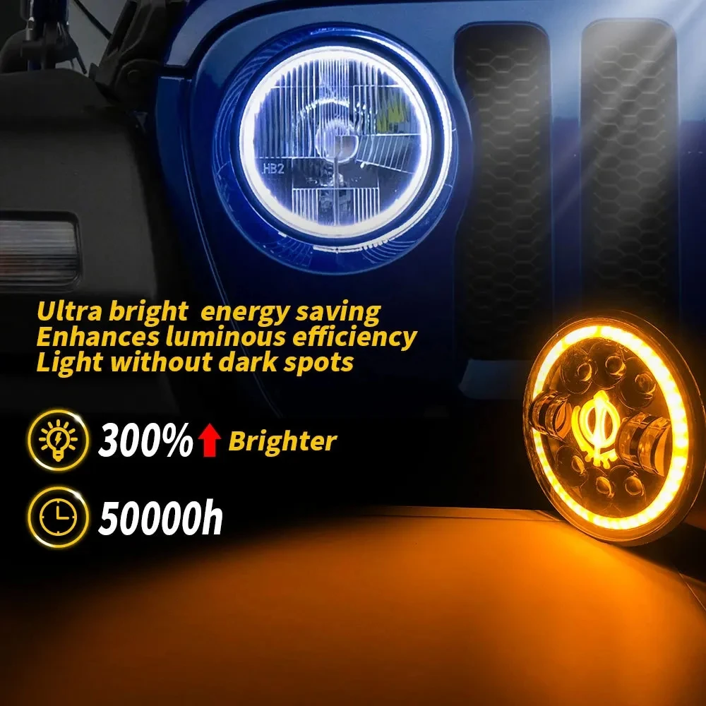 7 Inch Car LED Headlight Assembly for Motorcycle Headlamp Projector Angle Eye with DRL Turn Signal Led Headlight Housing Bucket