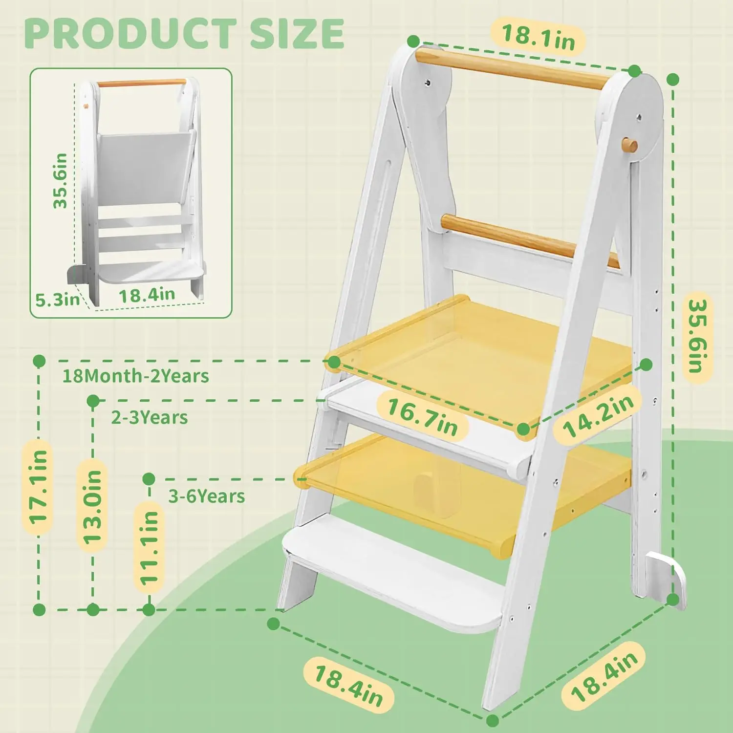 Tower 95% Preassembled Kitchen Stool Helper Folding Step Stool for Kids Montessori Toddler Standing Tower with 3 Adjustable Heig