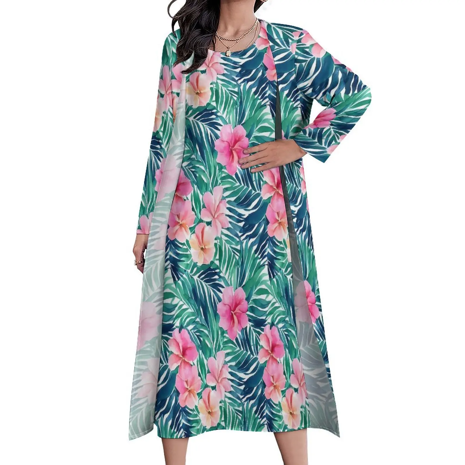 

Boho Floral Dress Watercolor Print Trendy Maxi Dress Korean Fashion Casual Long Dresses Women Long Sleeve Oversized Vestido