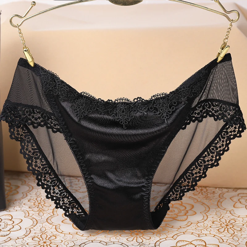 French Style Women Underpants Female Panties Comfort Intimates Lace Underwear Briefs Ice Silk Hollow Out Sexy Lingerie трусы