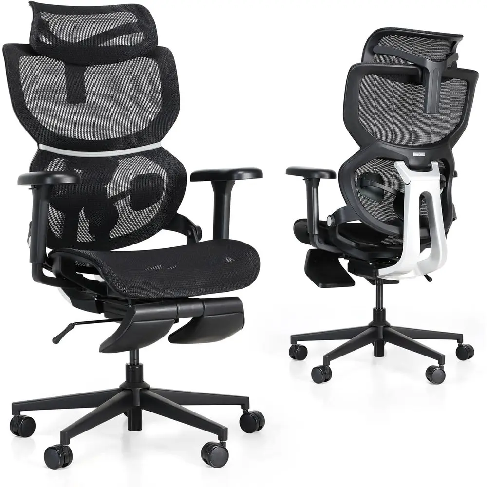 Ergonomic Mesh Office Chair with Footrest, High-Back Home Office Chair with Lumbar Support, Lockable Ergonomic Gaming Chair, Bla