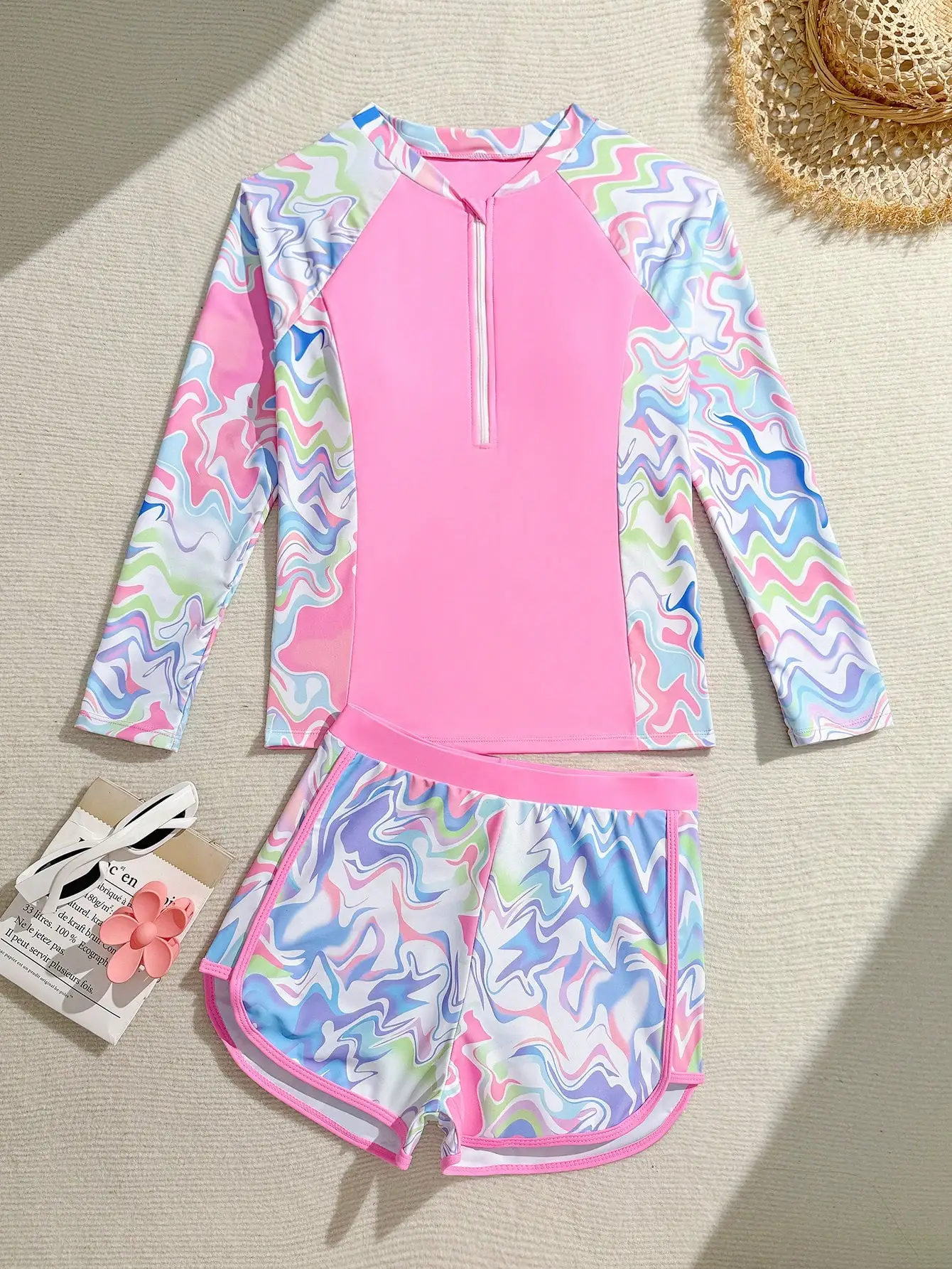 

Женский комплект для плавания с длинными рукавами и принтом (рашгард)