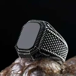 Punkboy Vintage Shaped Geometric Oval Black Glossy Men's Ring For Anniversary Party Wedding Male Rings Jewelry Accessories 6-14