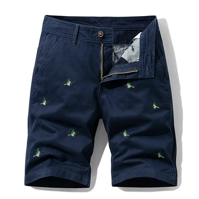 Pantalones cortos militares para hombre, Shorts Cargo holgados con múltiples bolsillos, con bordado de animales, de algodón, color caqui, verano,