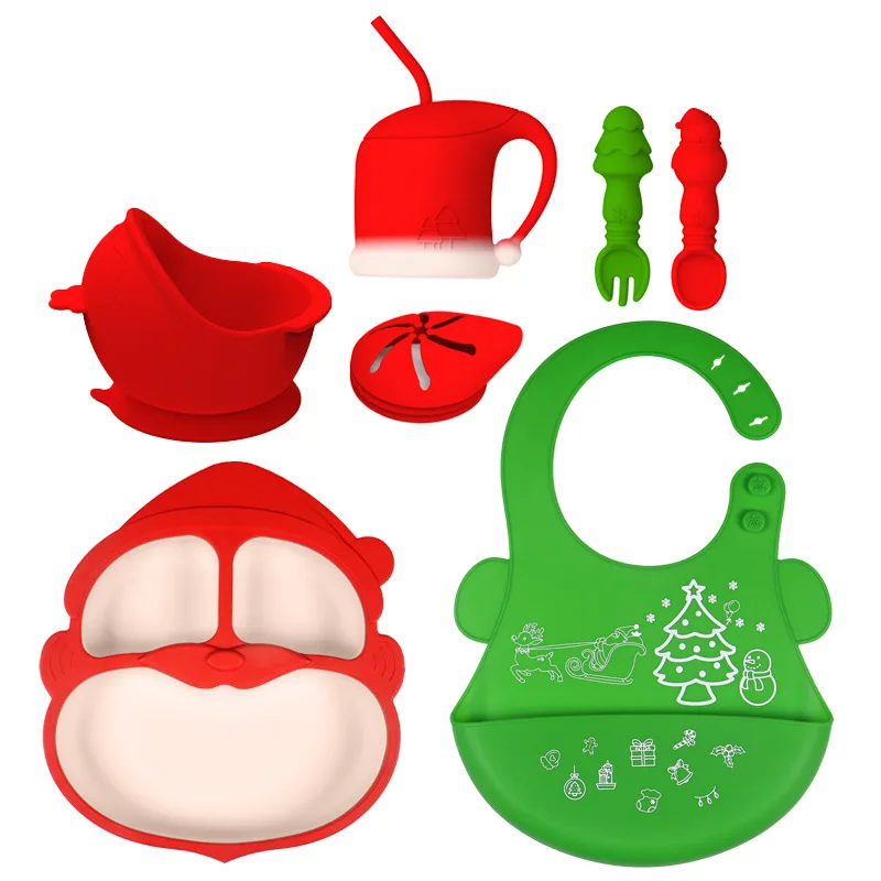 

christmas suction cup silicone tableware silicone baby feeding sets baby plate spoons and forks tableware baby feeding set