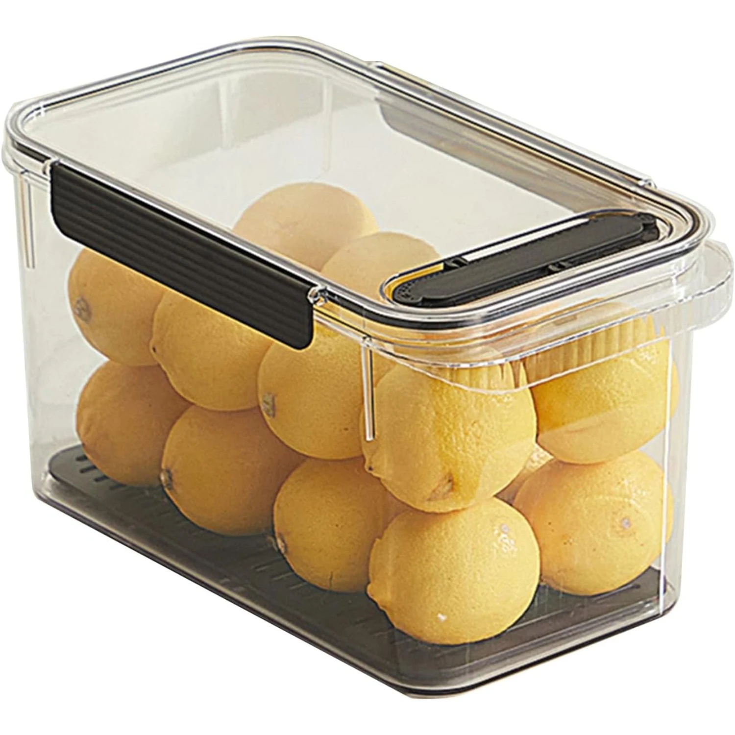 Food   Refrigerator Container Bpa Large Capacity Extended Handle Design Food-grade Crisper Bin for Vegetable Egg Fruit Black S