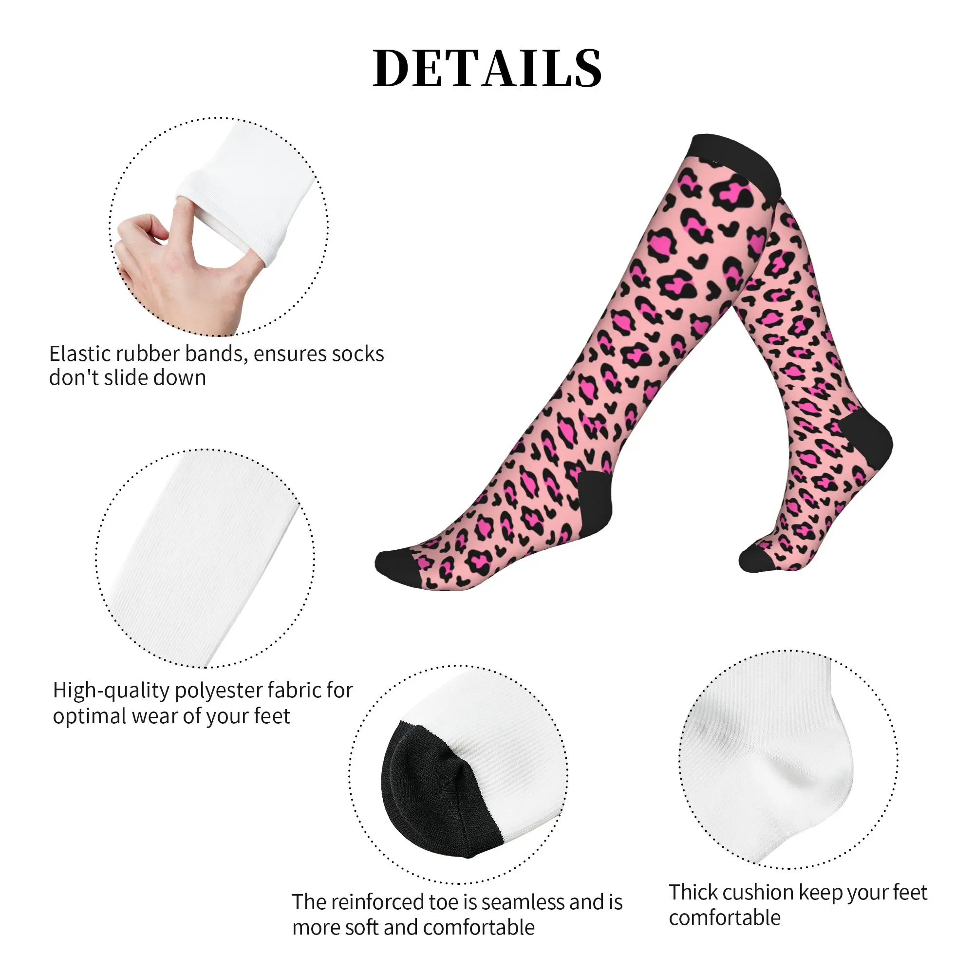 Pink Spotted Animal Pattern Men's Sports Compression Socks Unisex Fashion 3D Print  Dress Socks view 5