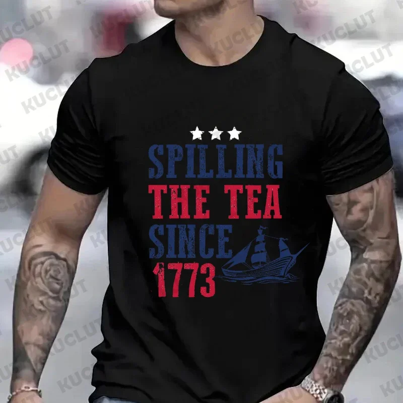 Spilling The Tea Since 1773 Shirt for Men 4th of July Patriotic T-shirts Tea Party Tshirt American Fourth of July Clothing