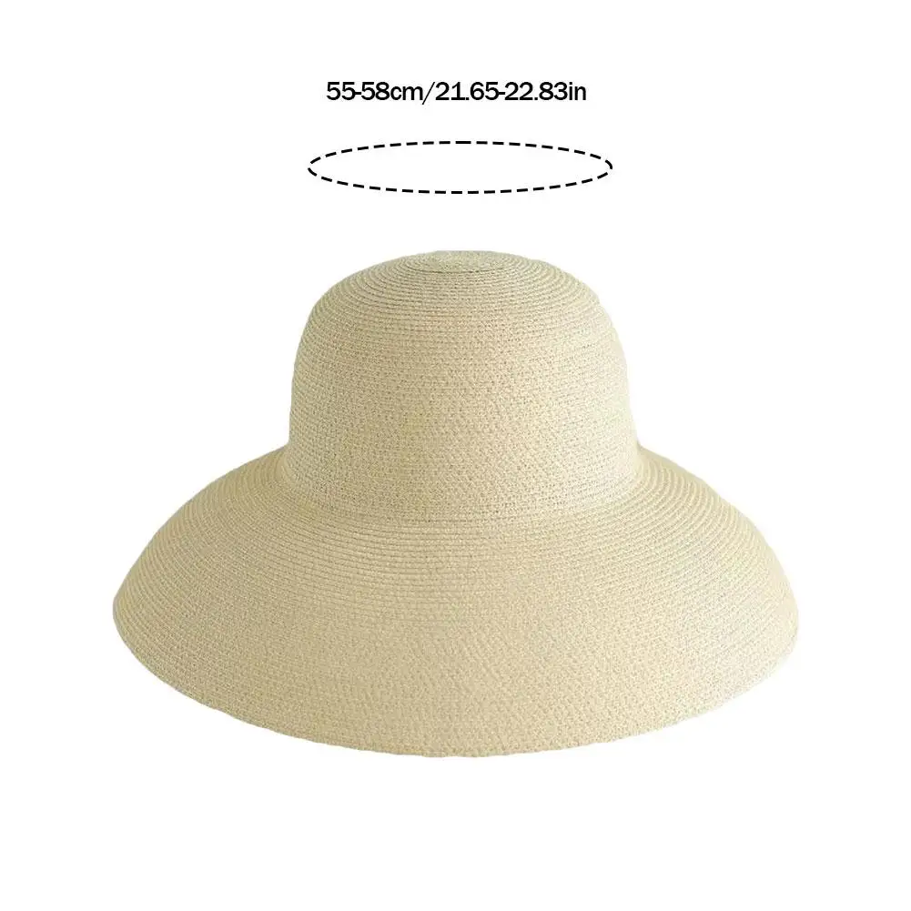 Cappello di paglia a tesa larga stile Hepburn francese cappello da sole estivo fatto a mano da donna grande grondaia Beach Fold cappello da