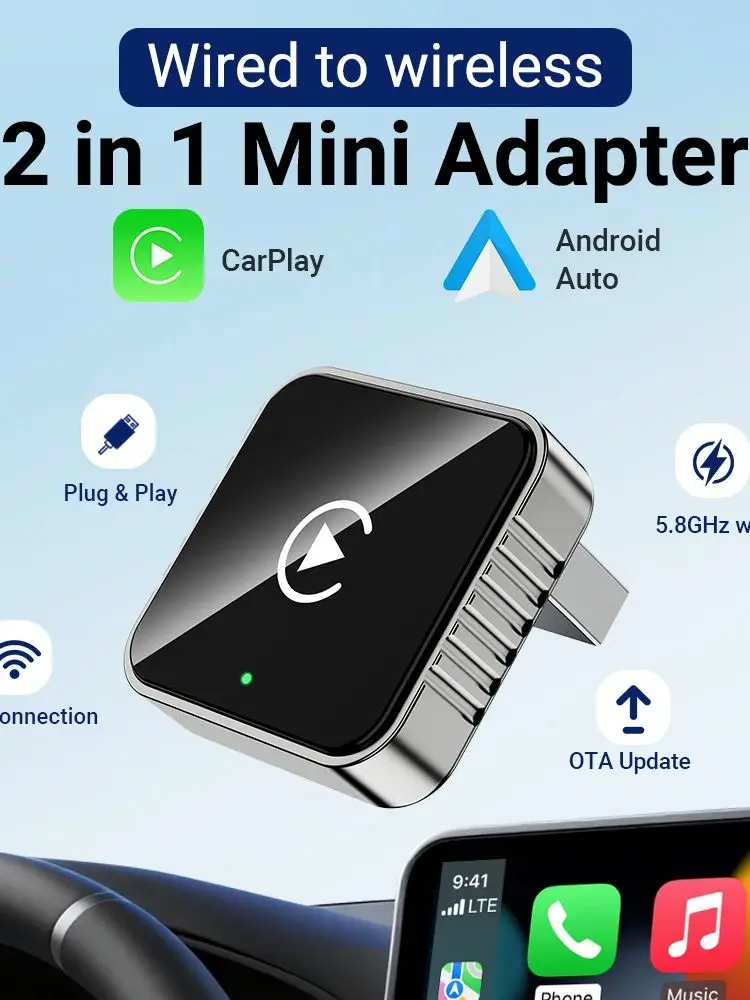 Nieuwe Super Mini Carplay AI Box Bedraad naar Draadloos CarPlay & Android Auto 2in1 Box 5GHz WiFi5 voor 99% Originele Bedrade CarPlay/Auto Auto - afbeelding 2