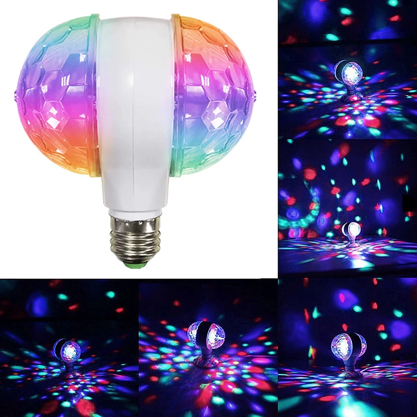 

E27 3W красочные Авто вращающийся RGB LED сценический свет Волшебные Двойные шары Рождественская вечеринка эффект свет KTV бар DJ Вечеринка диско Эффект Свет