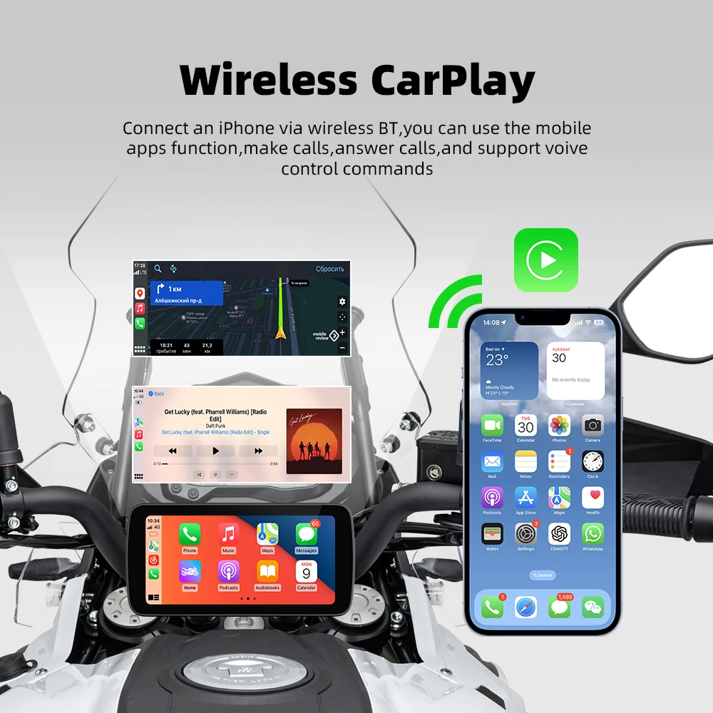 EKIY Motorcycle CarPlay Wireless 6.25 Inch Portable Motor Navigator Motorbike Navigation Android Auto Display Motorcycle Screen