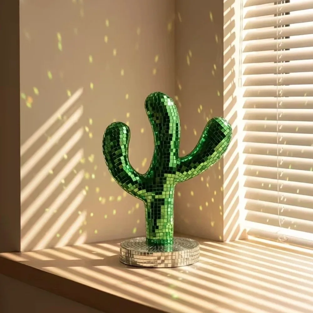 Shining Disco Ball Cactus Ornament Reflective Sparkling Reflective Ornament Handmade Glass Mirror Desktop Figurine Living Room