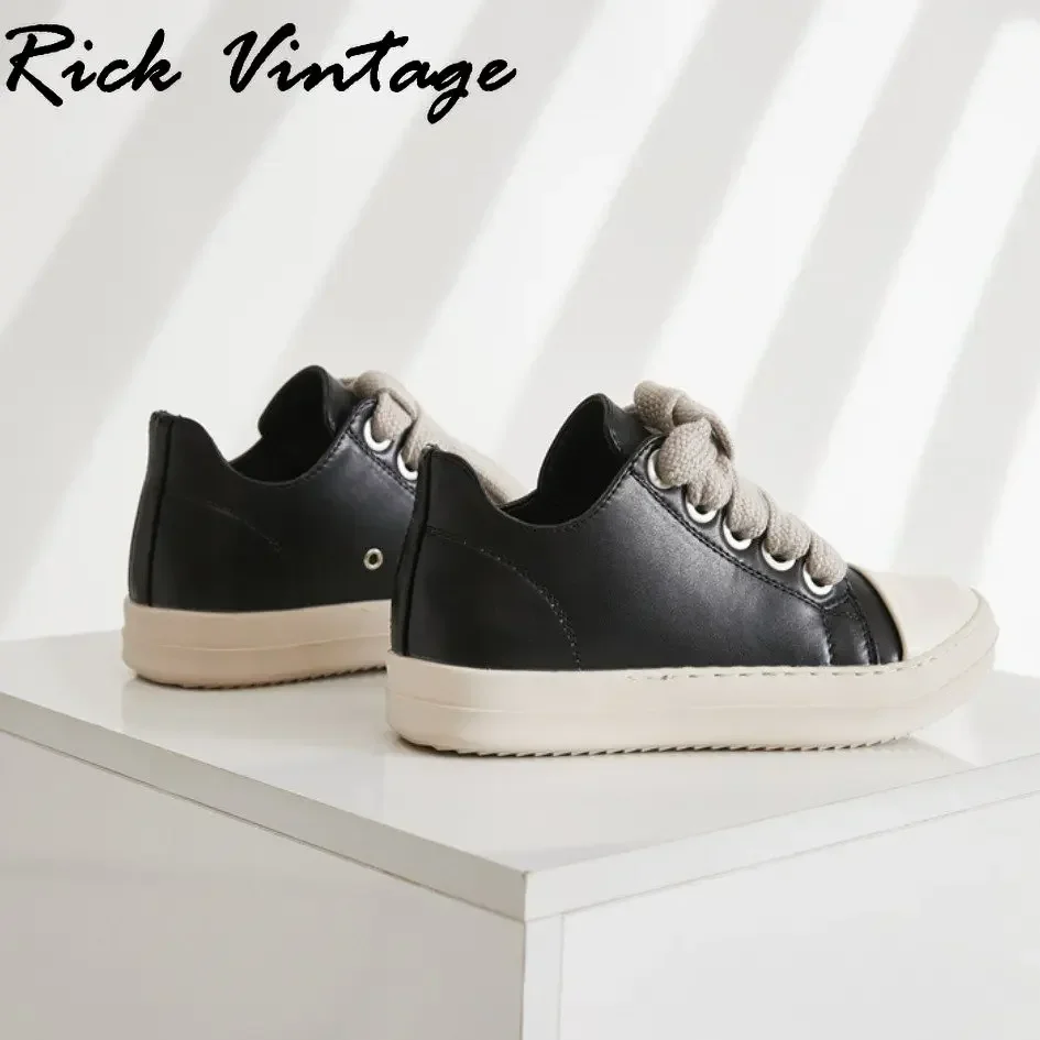 Rick Vintage Jumbo Lace Sneakers Low Top Woman Designer Shoes  Men Casual Shoes Leather Women Flats Shoes NewTrainer Size 45 46