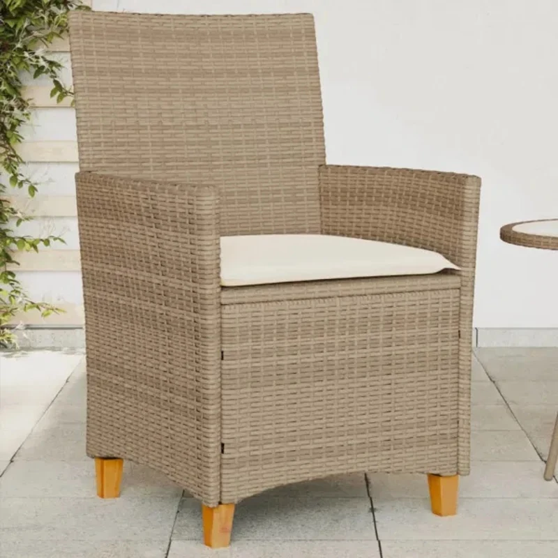 

2 PCS Patio Chairs Outdoor Patio with Soft Cushions Beige Poly Rattan Solid Wood Frame Outdoor Leisure Balcony Rattan Chairs