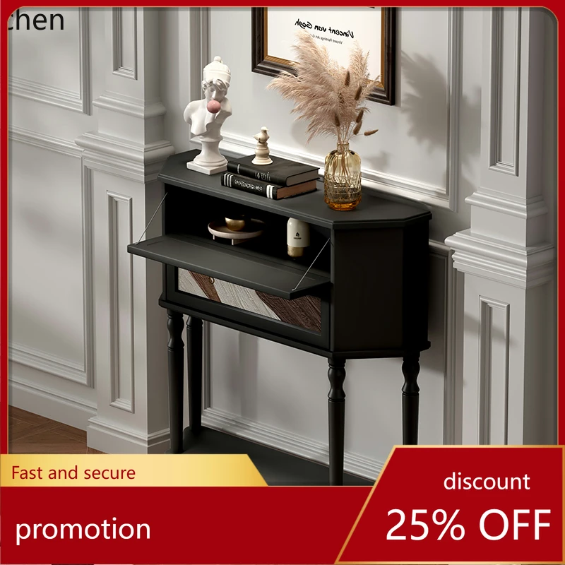 

HT entrance table retro oil painting craft living room decoration display cabinet solid wood medieval dining side cabinet