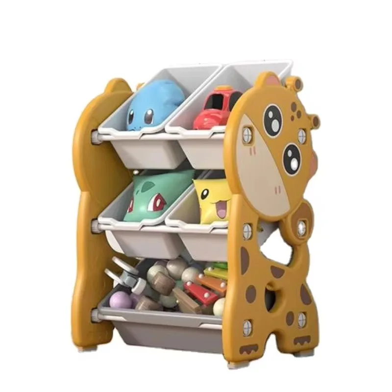 Children bedroom furniture giraffe style toy shelf kids cabinet with plastic storage box for sale combination