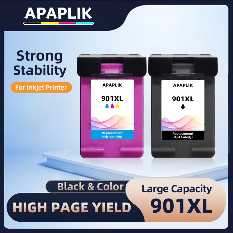 APAPLIK Re-manufactured 901XL Cartridge Replacement for HP 901 Ink Cartridge for Officejet 4500 J4500 J4540 J4550 J4580 J4640