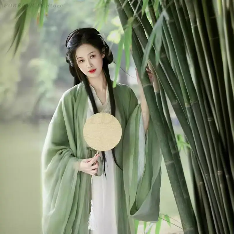 Traditional Chinese Clothing Hanfu Robe Party Outfit Ancient Folk Dress Green Wei Jin Oriental Princess Fairy Dance Costumes