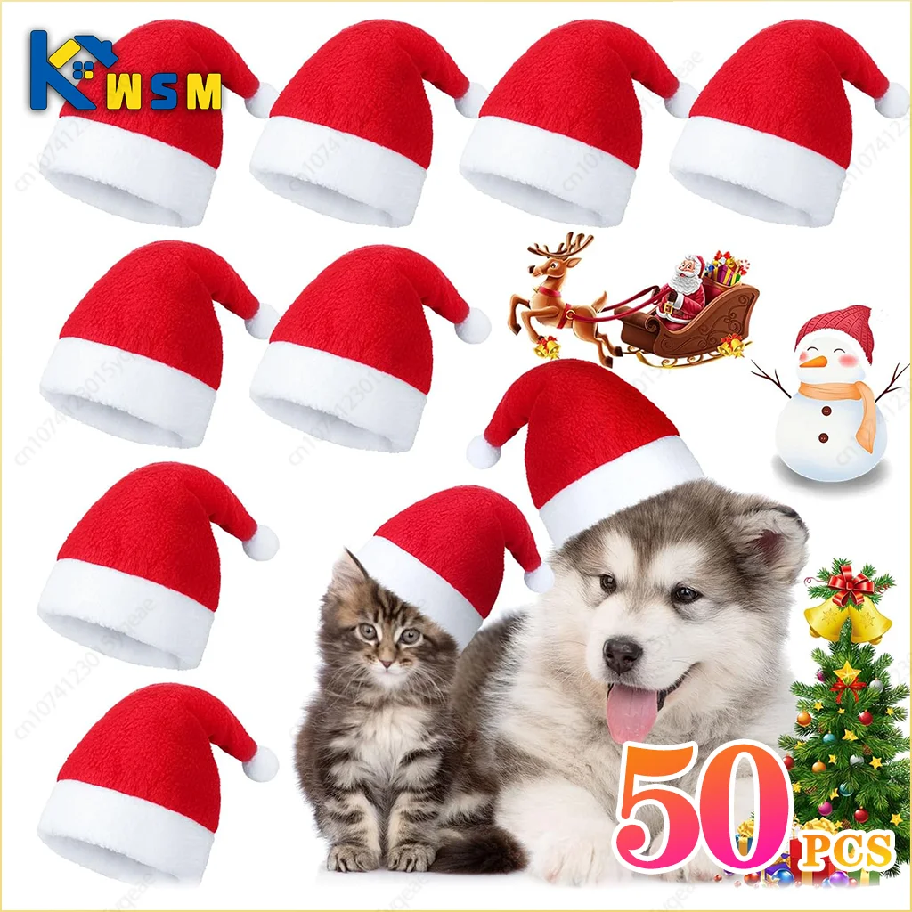 50PCS Christmas Pet Dog Cat Santa Hat Cosplay Hats  Pet Costume Ornaments   Christmas Party Pet Supplies Christmas Decorations