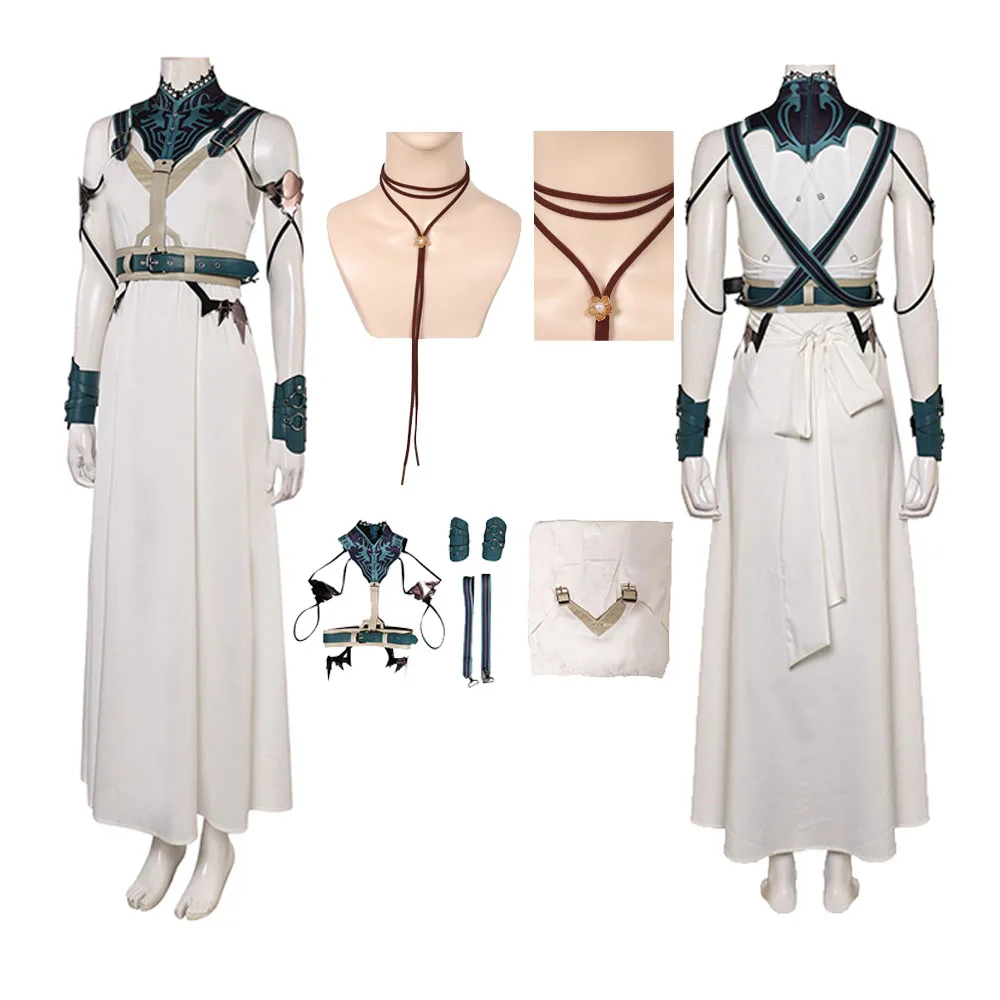 Aerith Cosplay Dress Belt Necklace Women Outfit Game Final Cos Fantasy Costume Adult Outfit Halloween Carnival Clothes Suit