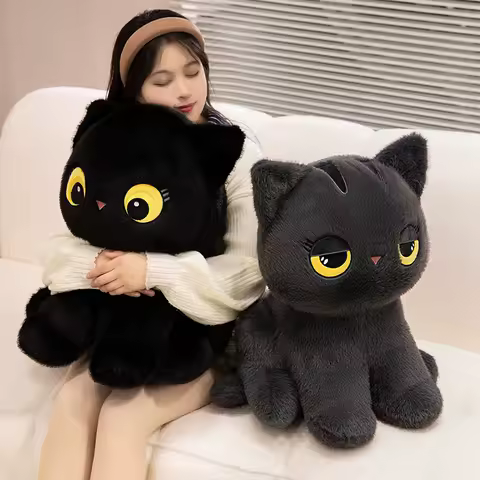 Black Cat Plush Pillow Soft Stuffed Sitting Cat Cushion Cute Cat Design Lovely Birthday Gift Idea for Cat Lovers