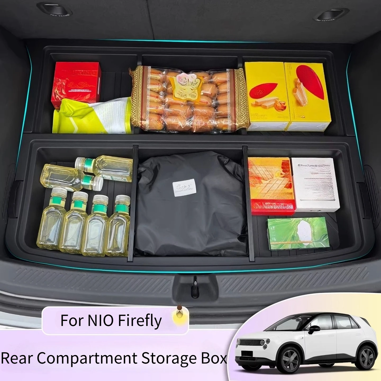 For NIO Firefly Car Trunk Storage Box Rear Compartment Storage Box With Cover Interior Modification Accessories Black 1 Set