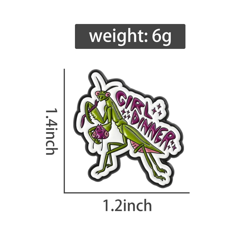 Girl Dinner Enamel Pin Cartoon Praying Mantis Brooch Inset Badge Bags Clothing Accessories Gift For Friends