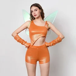 Women Halloween Musa Costume Irregular Tank Top Shorts Arm Sleeves Wings Set for Cosplay Role-Playing Party Outfits