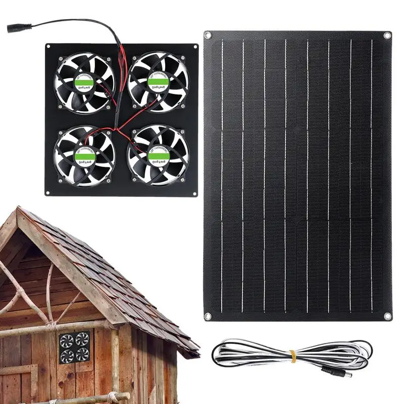 

Solar Powered Exhaust Fan Powerful And Stable Solar Panel Vent Fan Easy To Use Multi-Purpose 4 Motor Chicken Coop Attic RV