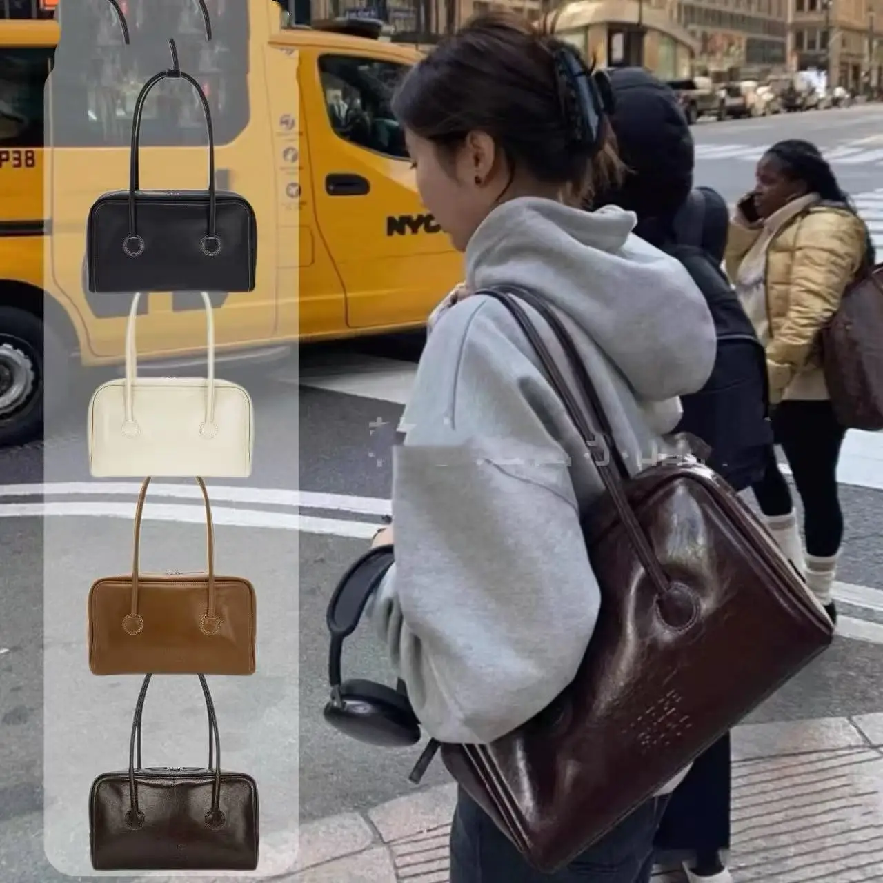 

Margesherwood new Korean fashion casual leather Boston handbag, underarm single-shoulder bag
