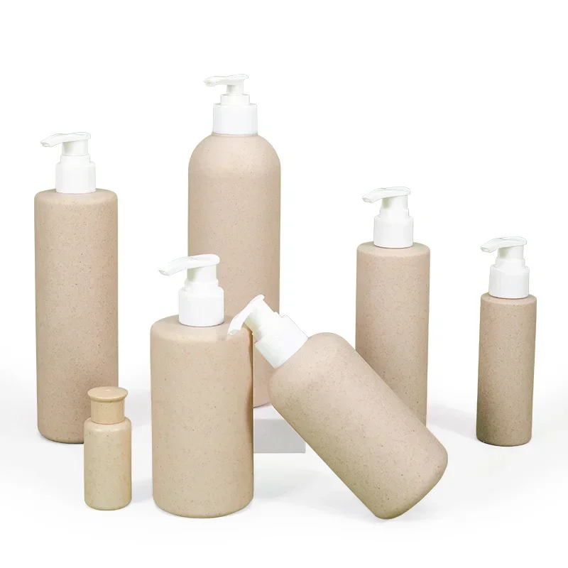 Wheat Straw Degradable Refillable Bottle BPA Free Container with Adjustable Sprayer for Essential Shampoo Cleaning Product 여행용