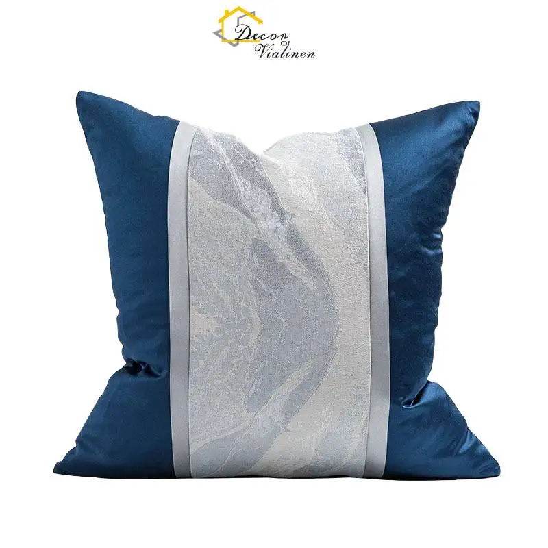 Throw Blue Pillow Cover Decorative Cushion Cover 18x18inches Marble Stone Patchwork Silver Stain Pillow cover Hidden Zipper