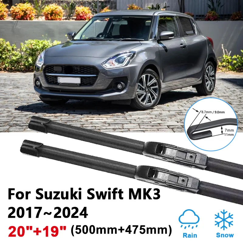 

20"+19" Car Wipers For Suzuki Swift MK3 A2L 2017~2024 2019 2021 2023 Window Front Wiper Blades U J Hook Arm Tools Accessories