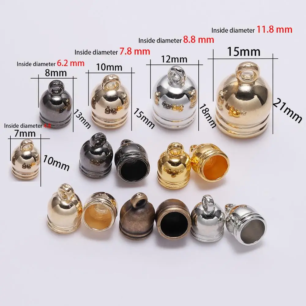 50pcs End Tip Tassel Caps Beads Necklace Round Leather Cord Crimps Caps Fastener Earrings Fringe For Jewelry Making Findings