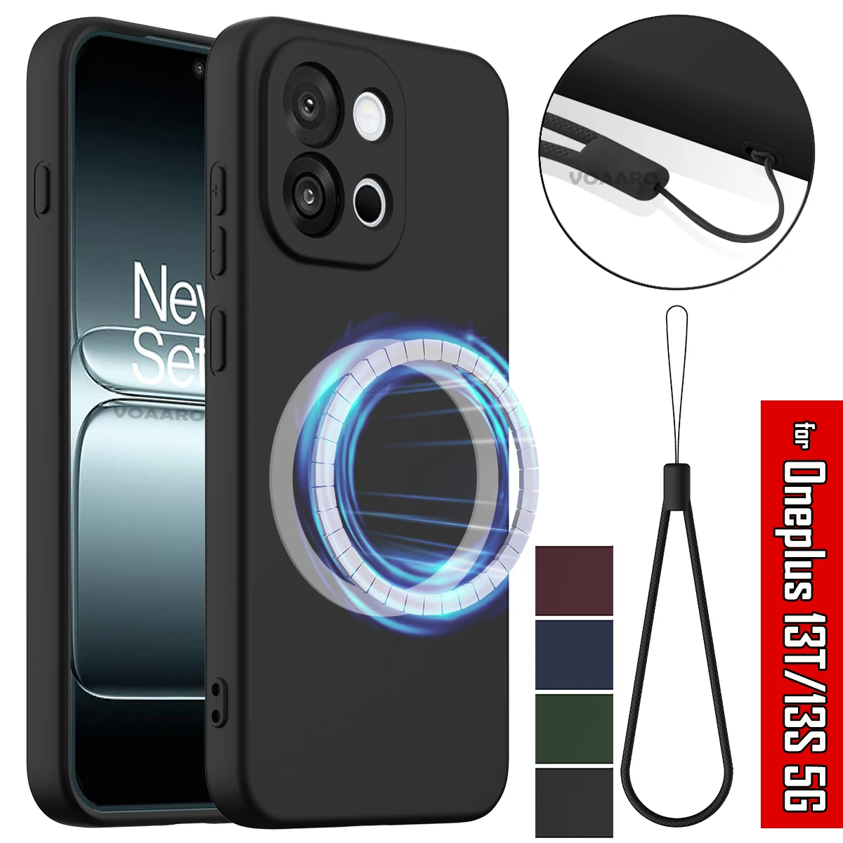 

Мягкий жидкий силиконовый полный защитный чехол для Oneplus 13T 5G, чехол для Oneplus 13S 5G, встроенный магнитный чехол с ремешком