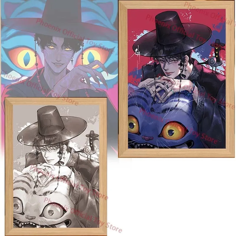 

NEW Kpop Demon Hunters LED Light Painting Anime Sajaboys Tiger Night Lights Cartoon Frame Painting Toy Table Decor Lamp Gift